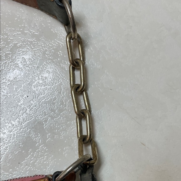 Douney & Bourke Brown Multicolor Leather Mini Shoulder Bag , Green Trim- - Picture 4 of 8